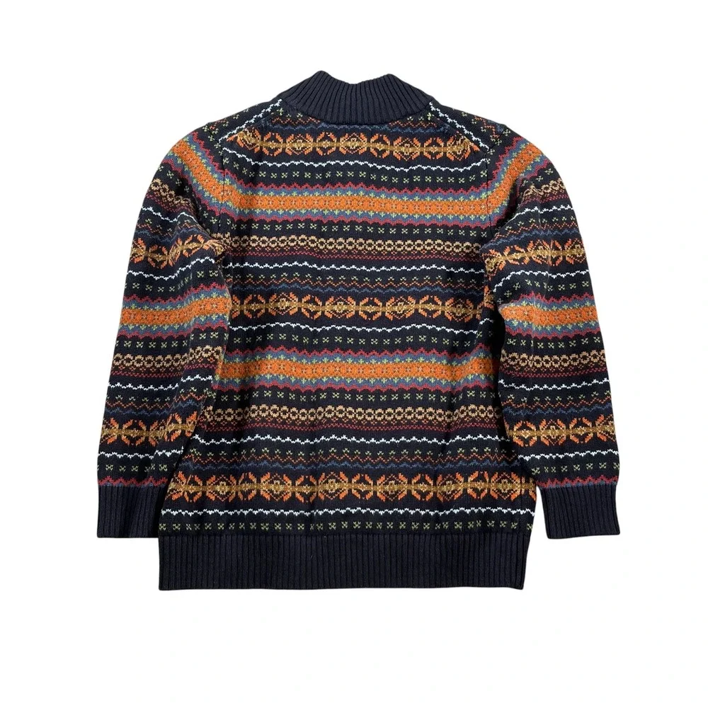 LL Bean Mens Size Large Fair‎ Isle 1/4 Zip Pullover Cotton Sweater Navy Multi